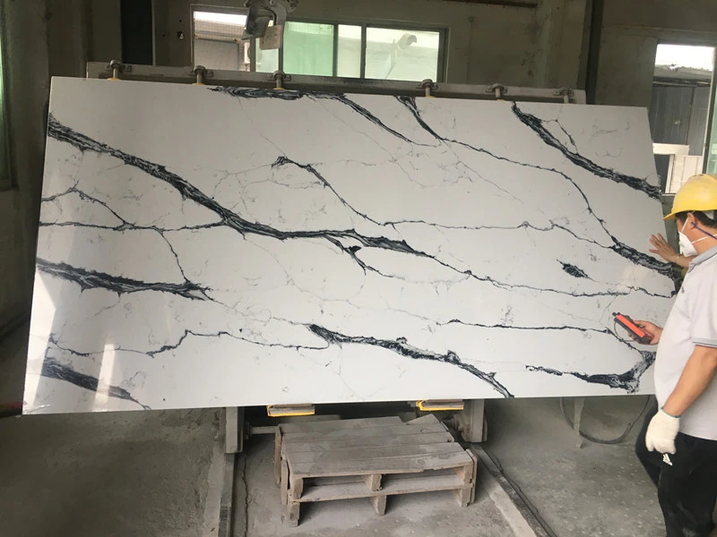 calacatta quartz surfaces black veins polished