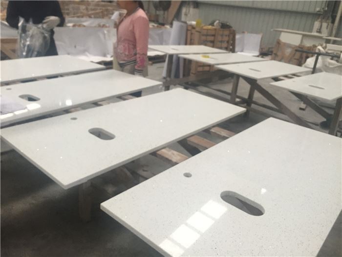 white glitter quartz countertops for kitchen