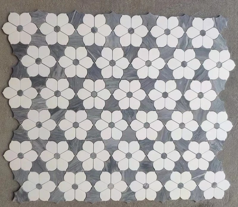 Mosaico de mármore de flor cinza e branca